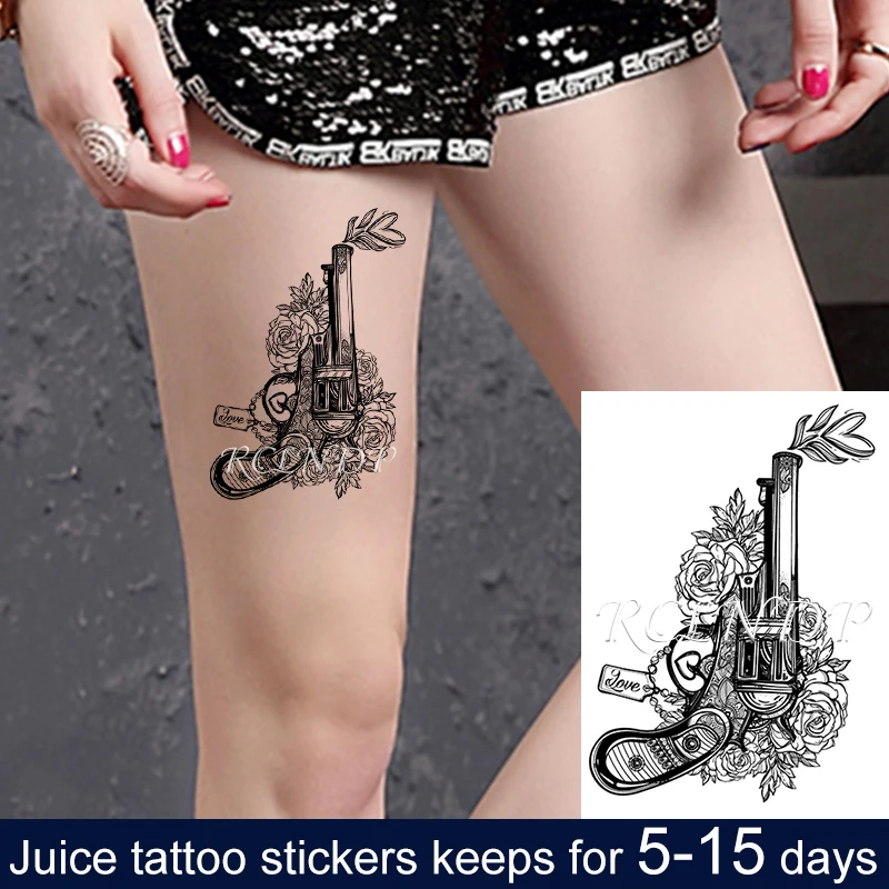 Водостойкая Временная тату-наклейка с чернилами для сока пистолет роза цветок