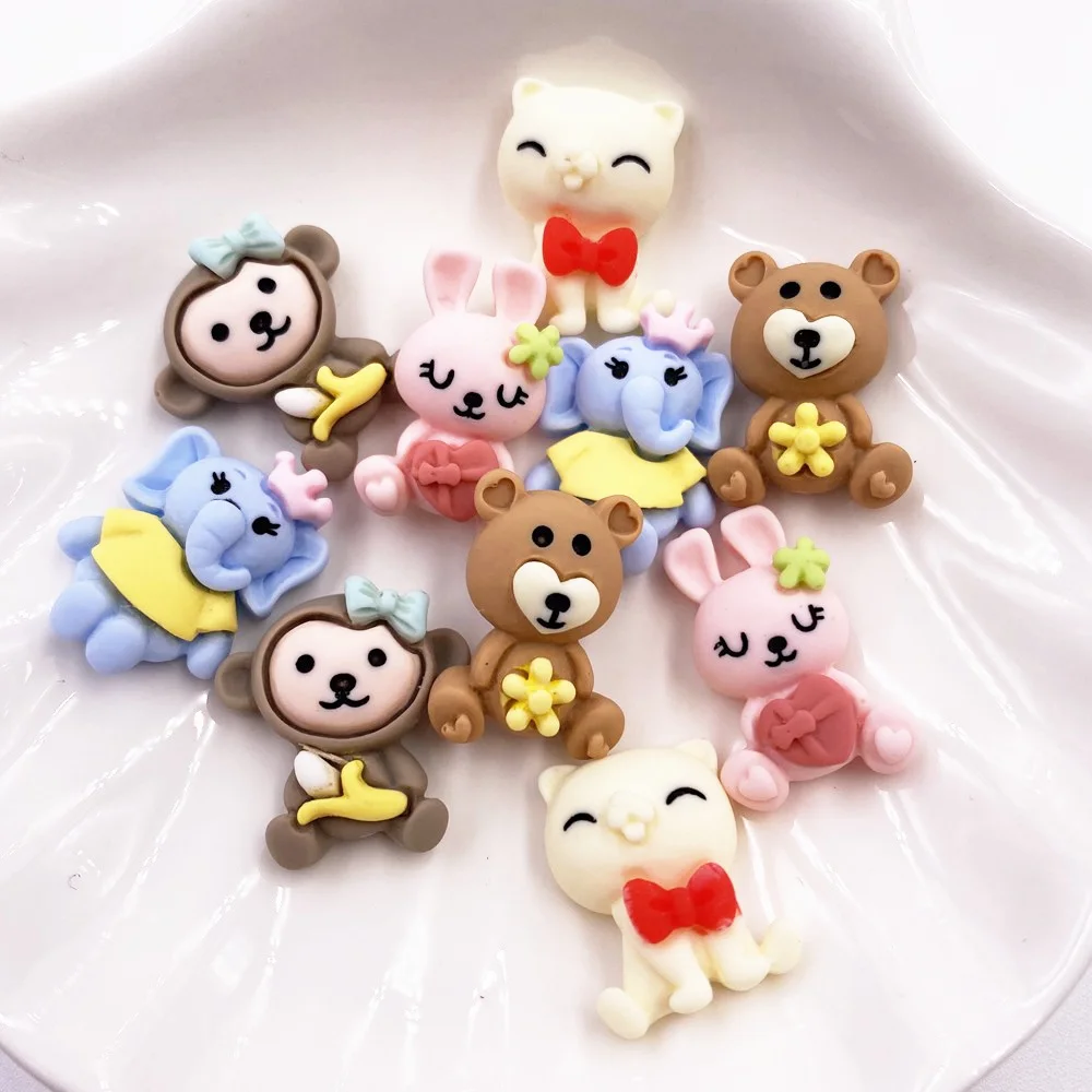 

20pcs Kawaii Colorful Resin Monkey Elephant Rabbit Bear Fox Flatback Figurine Scrapbook DIY Christmas Embellishments Craft