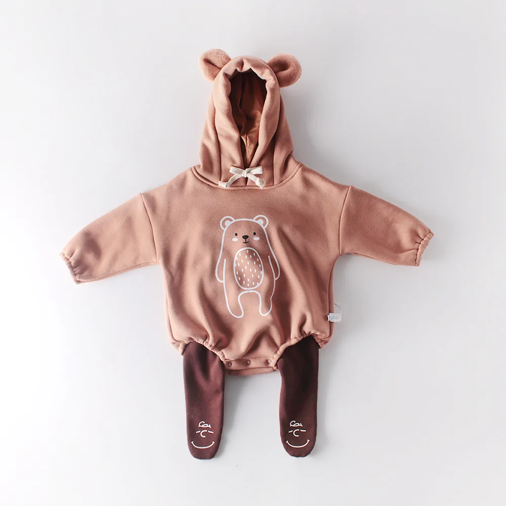 

MILANCEL 2020 Winter Thicken Lining Baby Bodysuits Carton Design Cotton baby Jumpsuit With Hoodie Little Kids Clothing