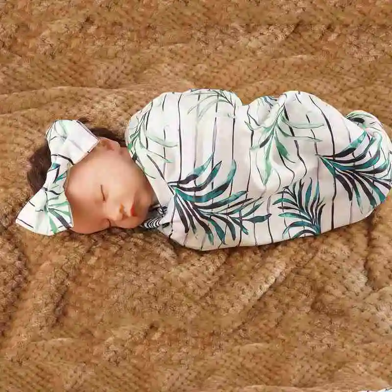 

Newborn Baby Swaddling Clothes Sleeping Bag Home Outdoor Large Soft With Towel Lace-up Cotton Headband Wrapped G0Z9