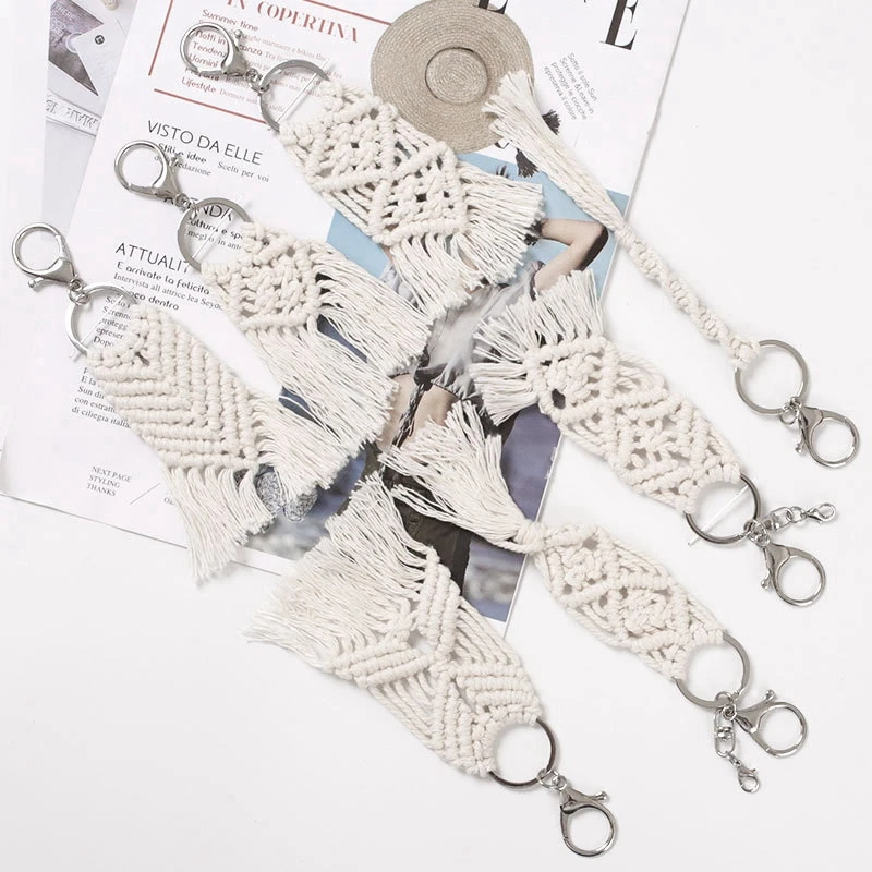 

7 Pieces Mini Macrame Keychains Macrame Bag Charms for Car Key Purse Phone Supplies