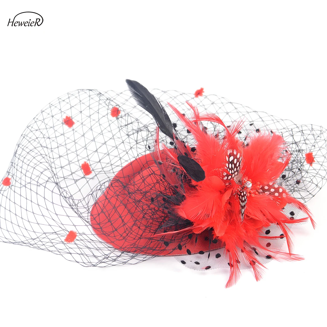 

Women Fascinator Feather Flower Veils Pillbox Hat Hair Clip Cocktail Wedding Party Black/Red/Ivory Hairpiece Headdress Accessory