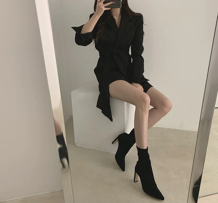 Осень Шикарный ретро Модный женский пиджак пальто с поясом тонкий длинный Костюмный пиджак женский зимний наряд Высокое качество Женские блейзеры