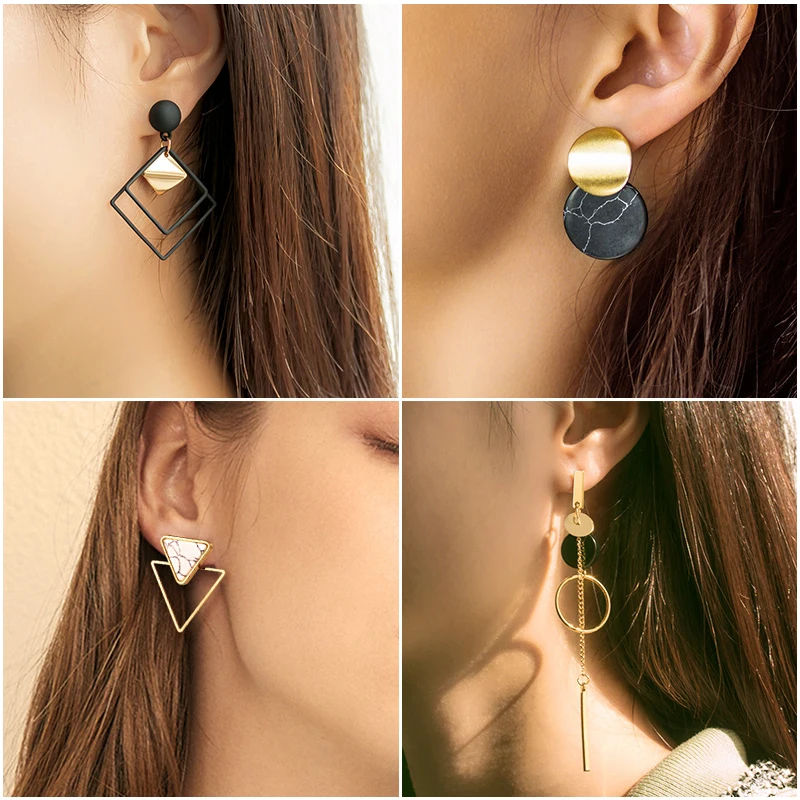 

2020 New Fashion Korean Statement Acrylic Drop Earrings for Women Jewelry Vintage Geometric Gold Black Dangle Hanging Earrings