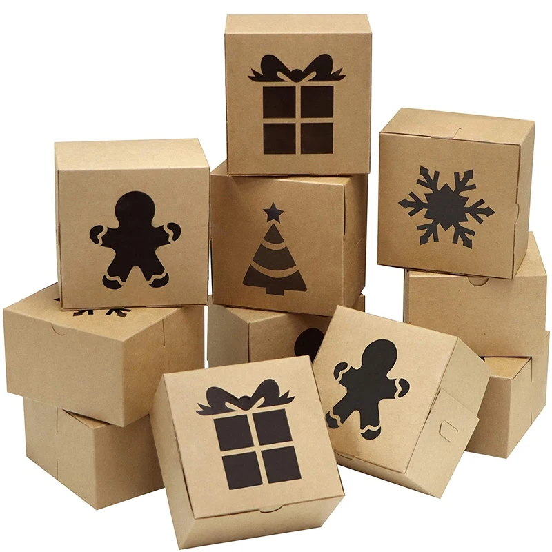 

30 картонных коробок для печенья из крафт-бумаги, 4x4x2,5 дюйма, автоматический Выкидной аппликатор для рождественских кексов, печенья, пирожны...