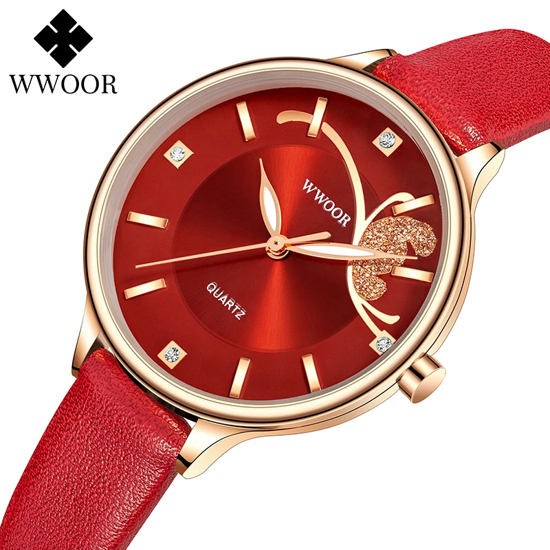 

WWOOR Brand SImple Women Watch Leather Bracelet Female Watches Top Luxury Creative Women Waterproof Wrist Watch Relogio Feminino