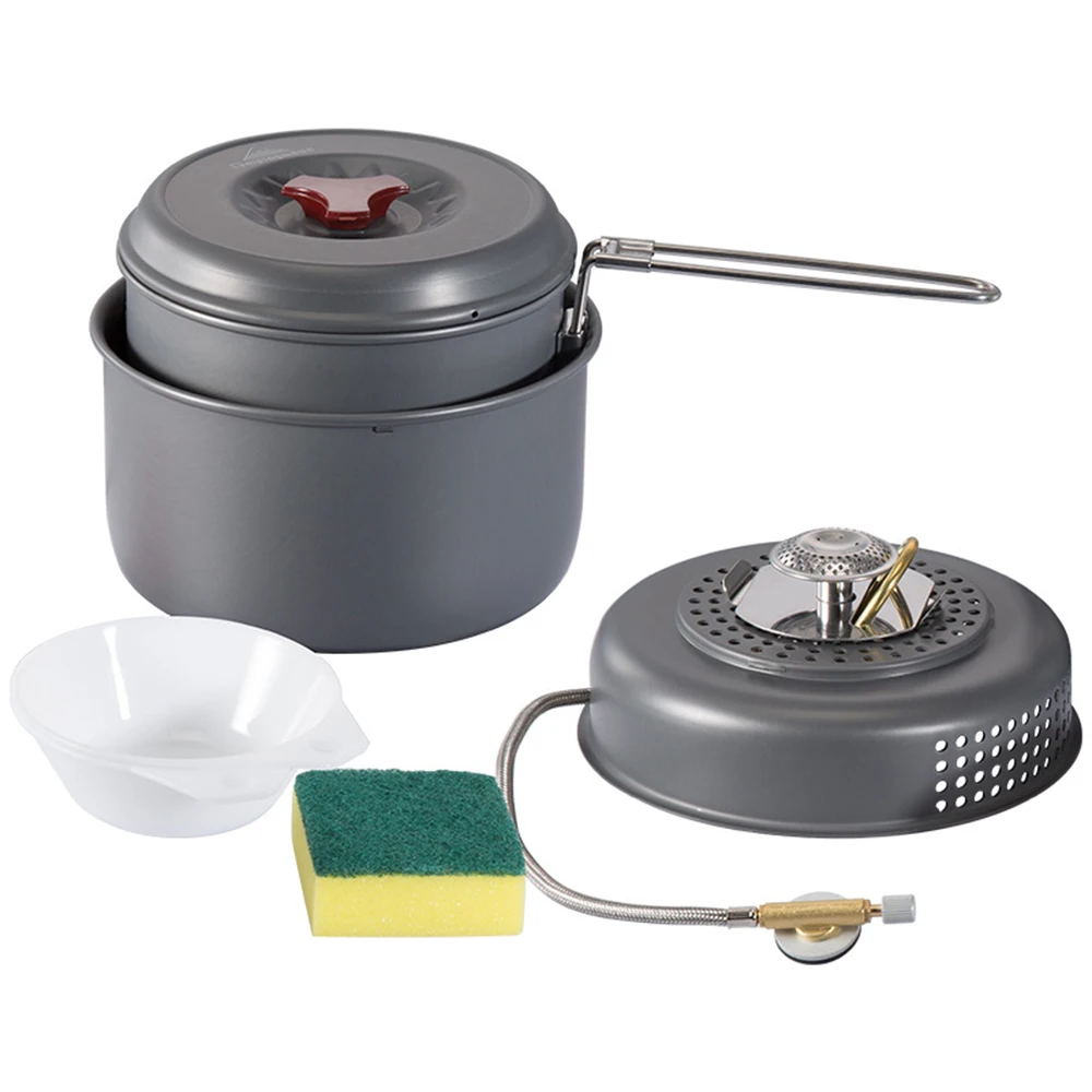 

7PCS Windproof Boiler Cradle Pot Stove Base Bowl Dish Sponge Set Portable Cookware Cookout Set for Outdoor Camping stove Set