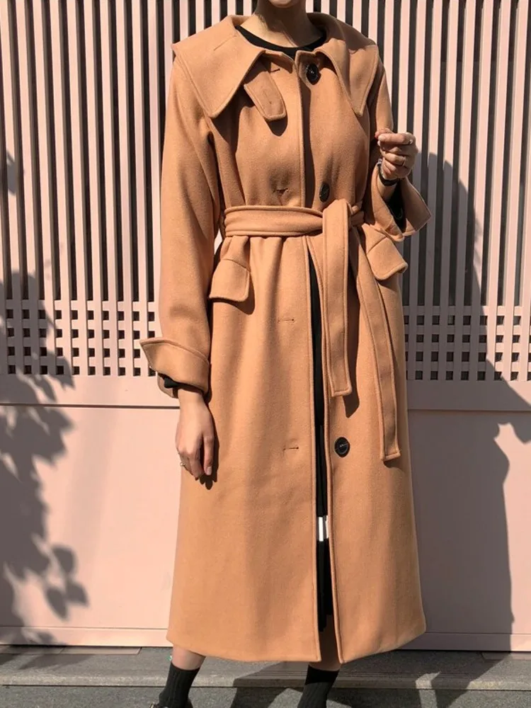 

With Cotton Thick Winter Wool Overcoat Doll Collar Loose Keep Warm Women X-long Wool Coats 2020 New Casual Gray Camel Overcoat