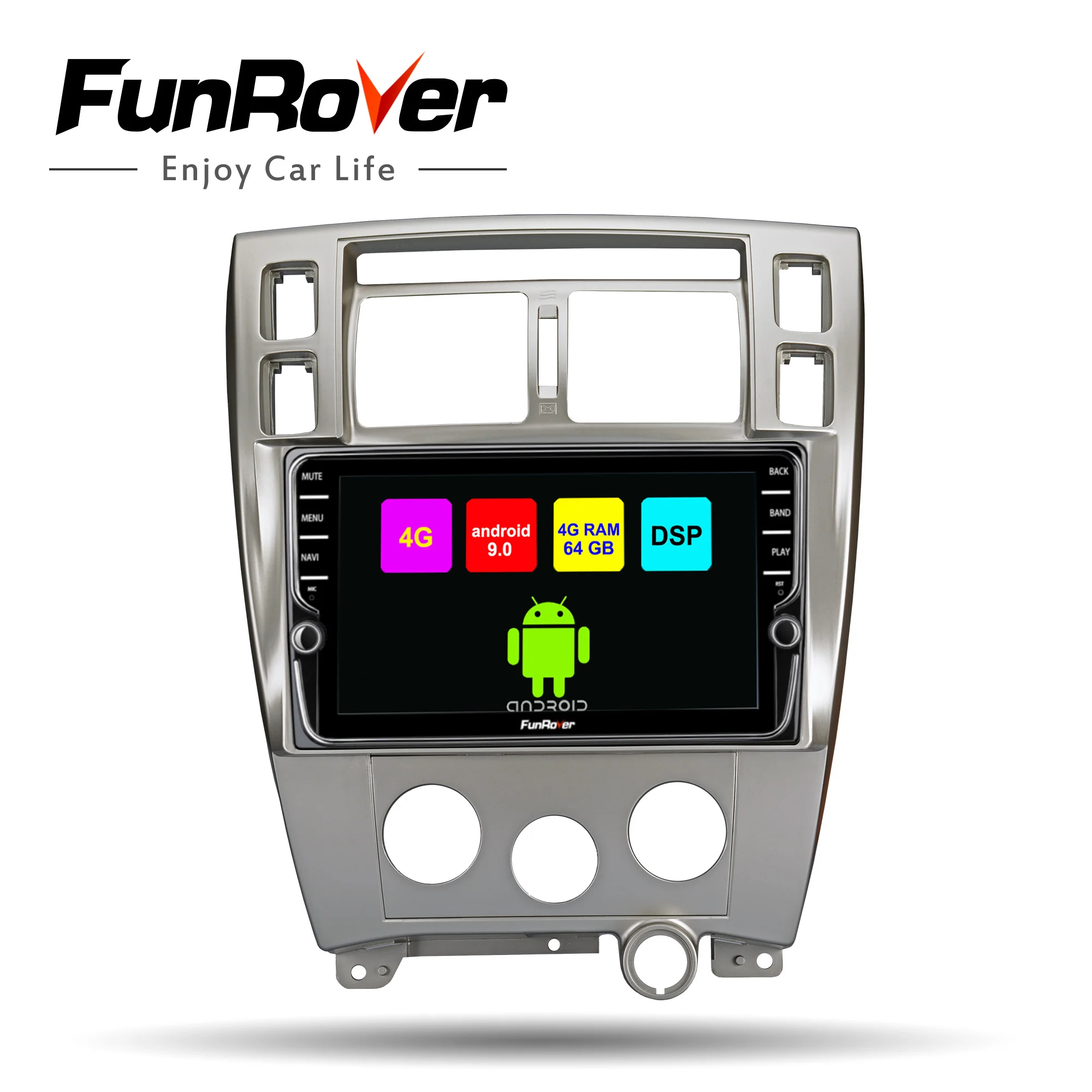 Автомобильный мультимедийный плеер Funrover 8 ядер 4 Гб + 64 ПЗУ dvd android 9 0 для Hyundai Tucson 2006