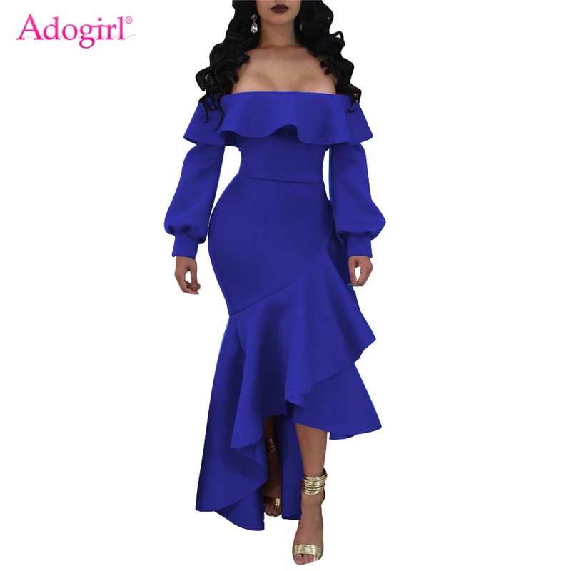 Вечерние платья макси Adogirl с оборками и открытыми плечами Осень зима 2019 женское
