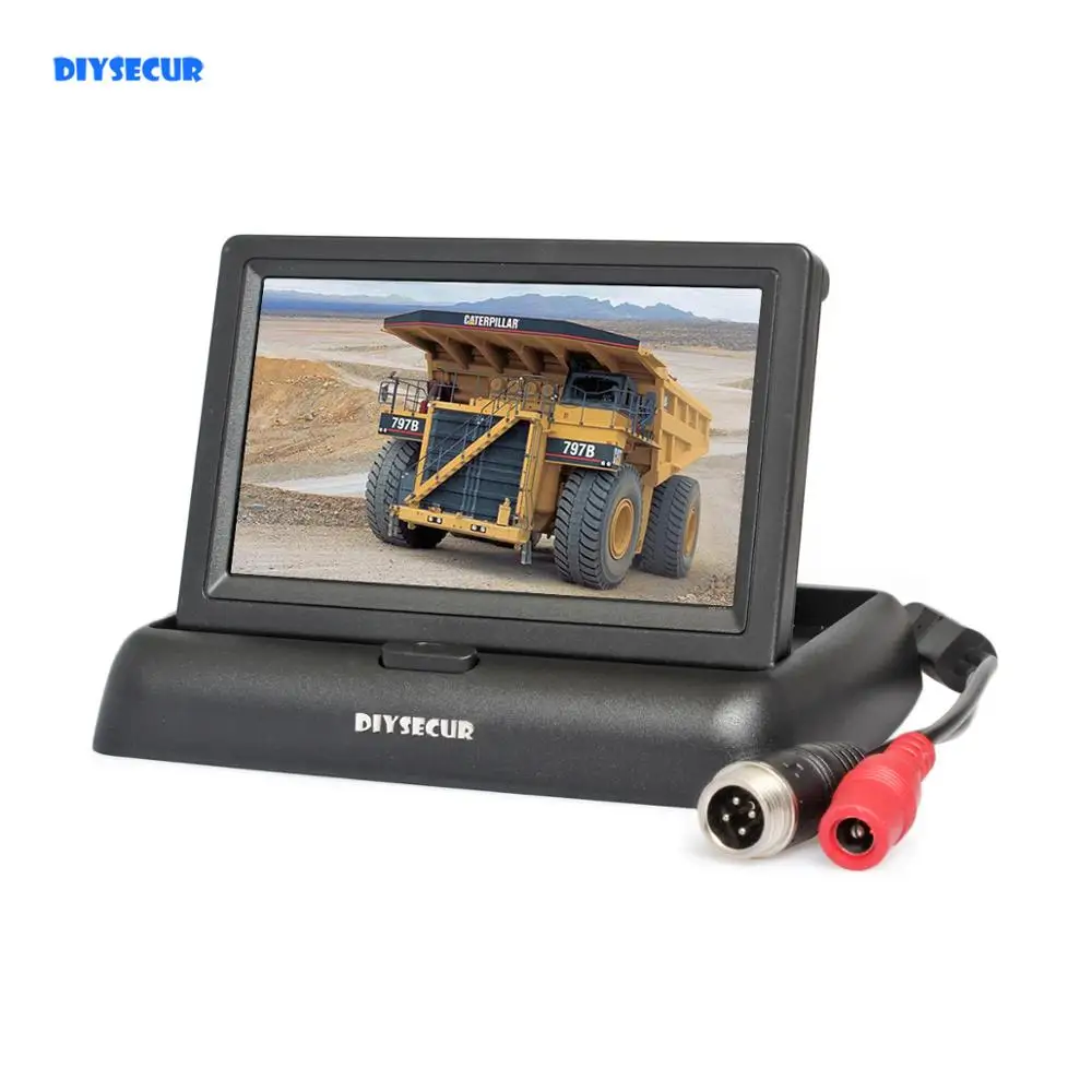 DIYSECUR DC12V-24V 4PIN 4,3 дюймов складной TFT lcd Обратный автомобильный монитор заднего вида для автомобиля грузовика автобуса
