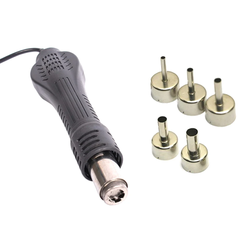 

Hot Air Gun Desoldering Soldering Heat Gun Handle For 858D 8586 8858 852 878 952 853 Rework Solder Repair Station 5pcs Nozzles