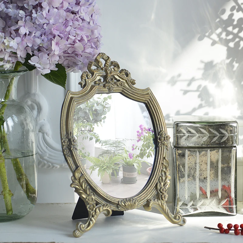 

Классическое Золотое настенное зеркало для ванной комнаты, ретро украшение для дома, настольное косметическое украшение, зеркало, декорати...