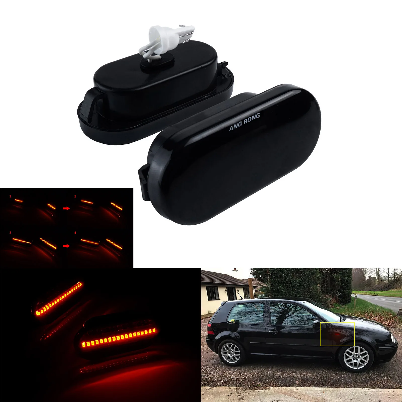ANGRONG Динамический светодиодный боковой индикатор ретранслятор света для VW Golf 4 Polo