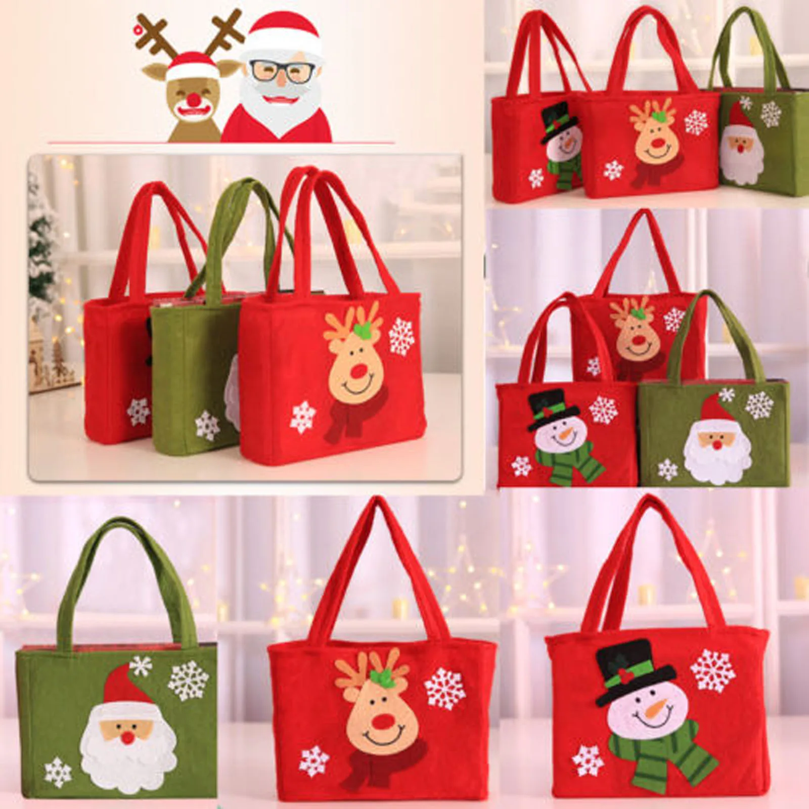 

Funny Rectangle Christmas Gift Bag Creative Old Man/Elk Snowman Pattern Children Present Candy Bag Decoration Supplies