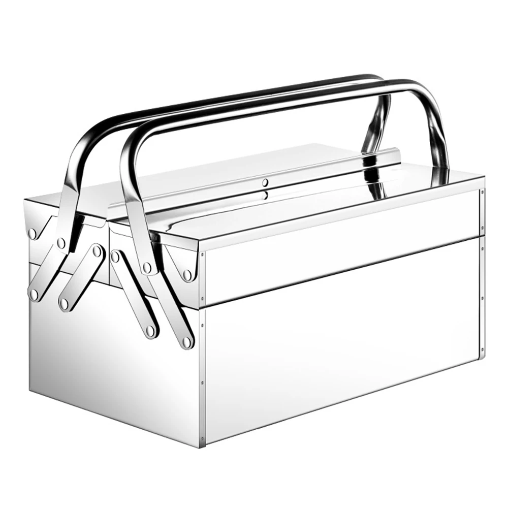 

Stainless Steel Folding Toolbox Tools Storage Case Multi-Functional Tools Suitcase Empty Metal Side-Opened Double-Handle Storage