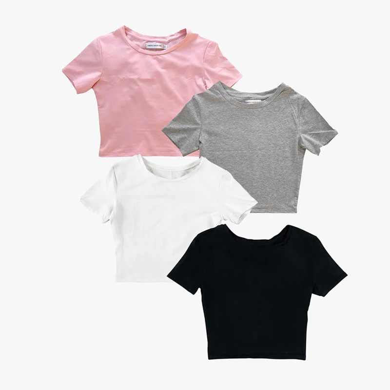 Футболка женская короткая хлопковая укороченный топ с коротким рукавом