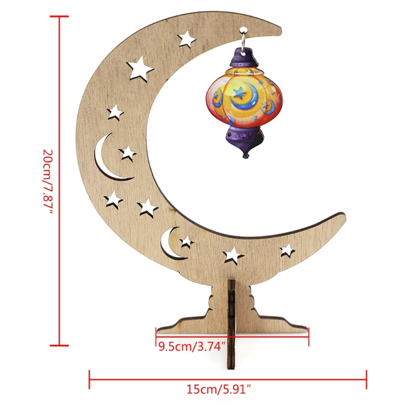 

Bciou Wooden Eid Mubarak Ramadan Decoration Moon Lantern Islamic Muslim Party Decor