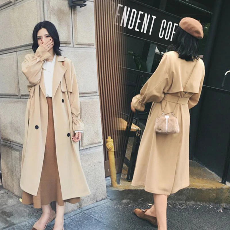 2021 Весна Осень корейский стиль винтажный Свободный Длинный плащ женский