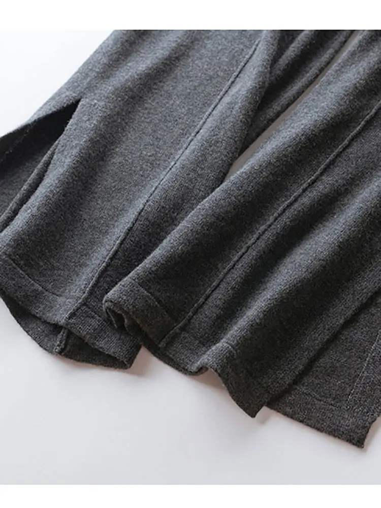 

Pantalones Knitted Office Lady Mujer Full Length Wool Warm Winter Wide Leg Pants High Waist Women Clothing Korean