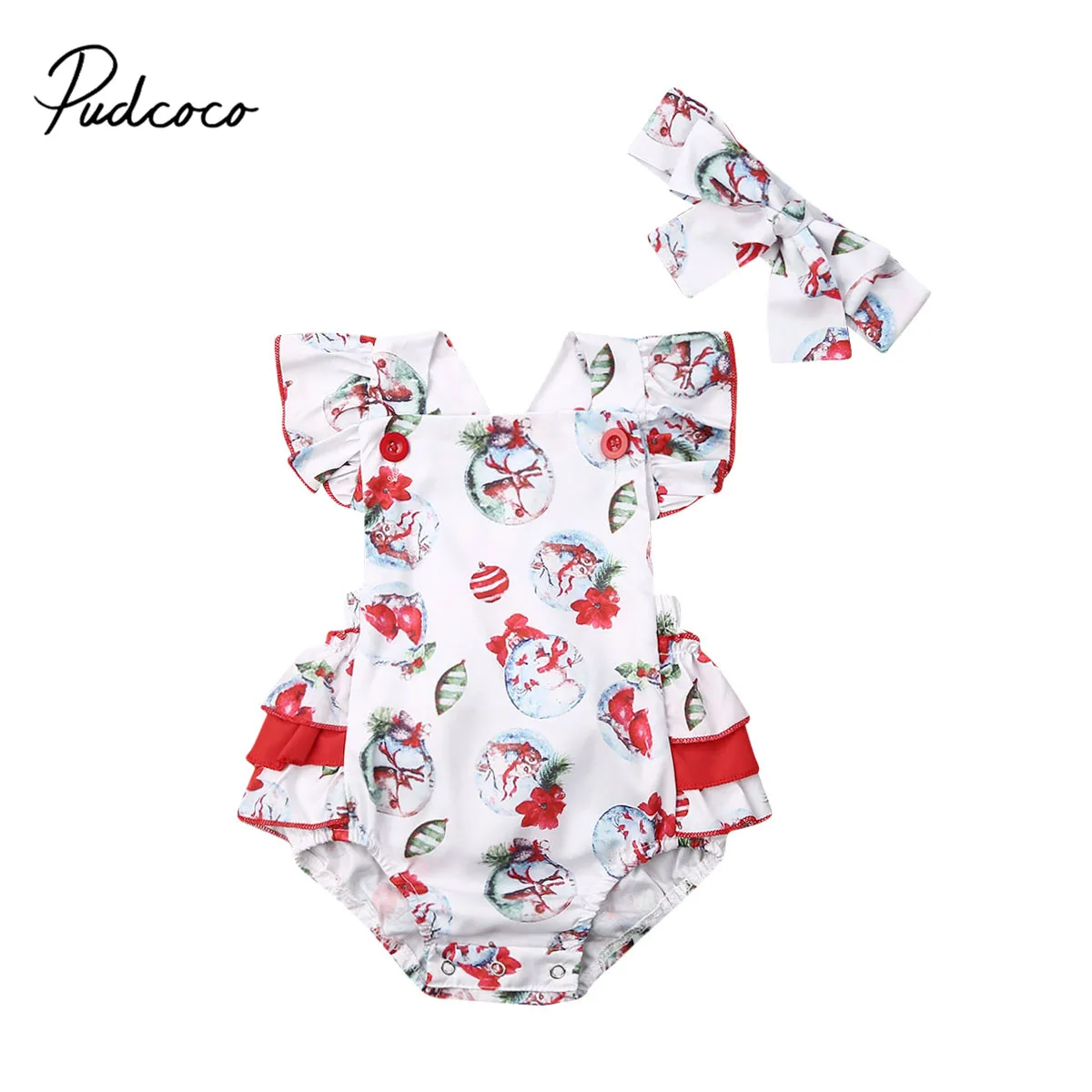 Pudcoco/Рождественские костюмы для новорожденных девочек комплект из 2 предметов