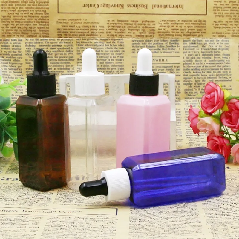 PET Plastic Dropper Bottle Square Serum Perfume Cosmetic Container Refillable 50ML Essential Oil | Красота и здоровье