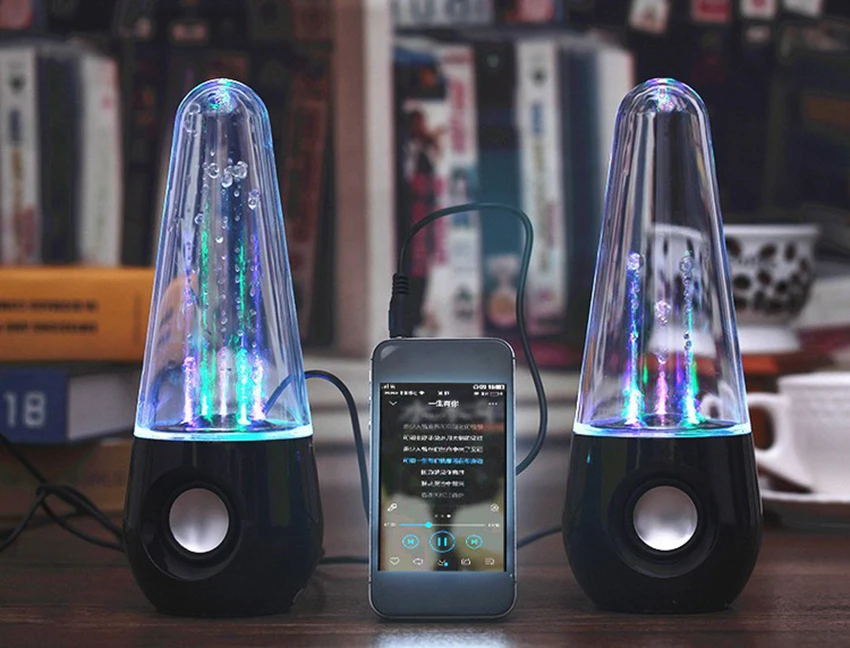 alto-falante estéreo de mesa portátil, luzes LED, água dançando, telefone, 2pcs