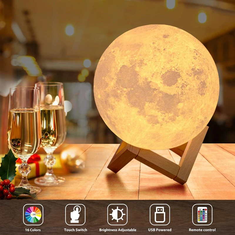 

3D Printed White Lunar Moon Lamp USB Charging LED Night Light Touch Remote Control Atmosphere Ins Galaxy Lamps Indoor Home Decor