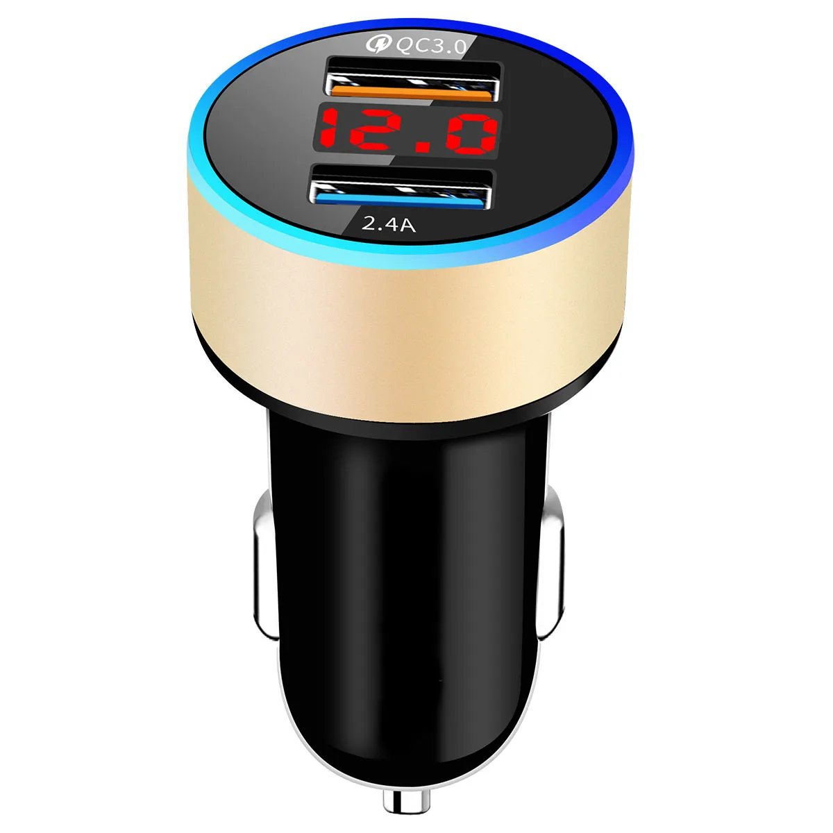 

Universal Dual USB QC3.0 Fast Charging Car Charger W/ Battery Voltage Display for 12-24V Vehicles