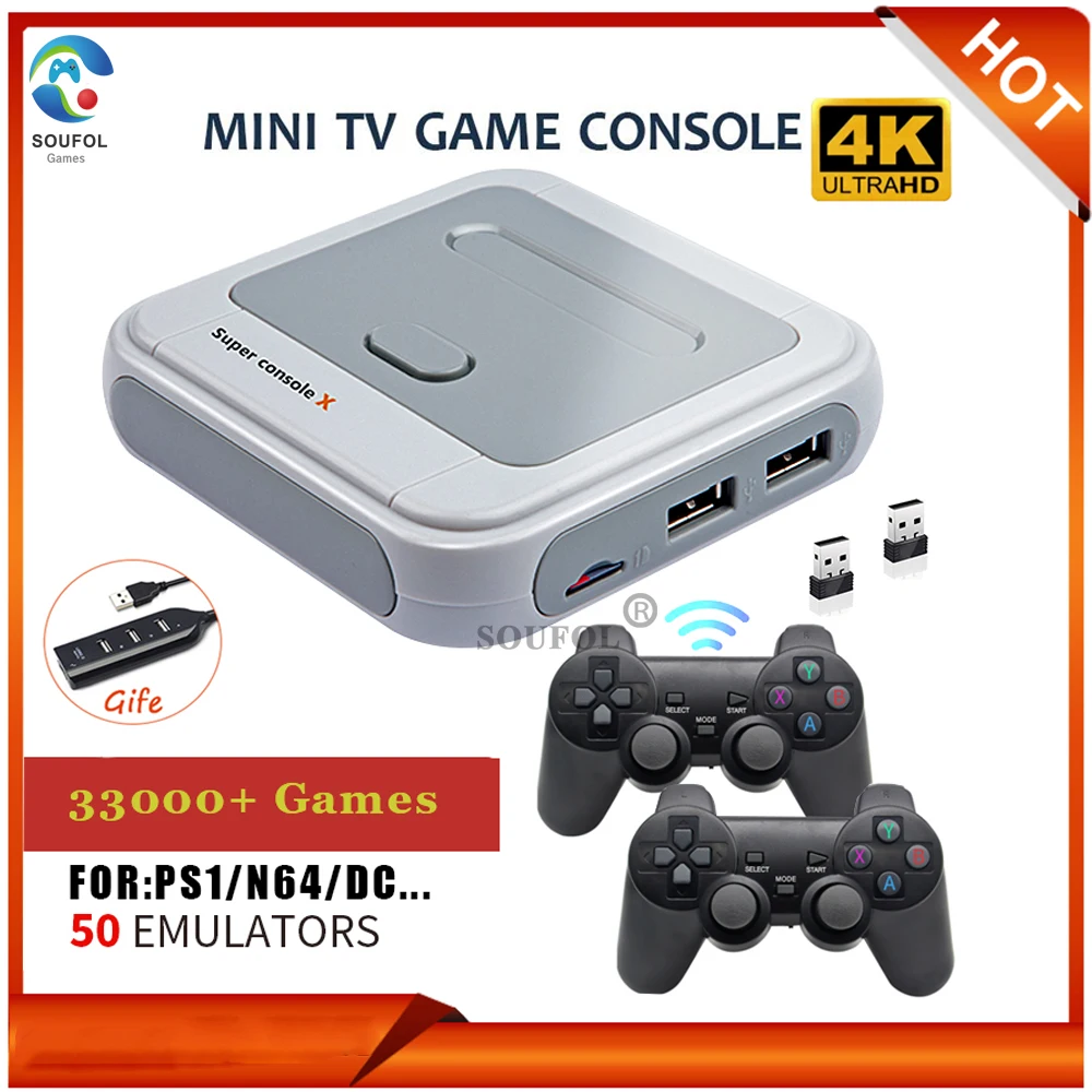 

Ретро Мини ТВ видео игровые консоли для PS1/N64/DC встроенные 50 имитаторов 33000 игр HDMI-совместимый выход с 2 беспроводными геймпадами