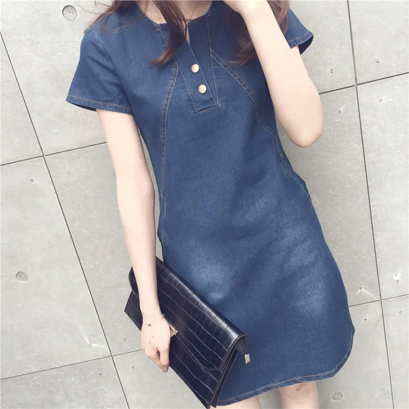 

2021 New Spring and Summer Plus Size Women's Korean Casual Mid-length Denim Skirt Dress Dresses for Women S-5XL