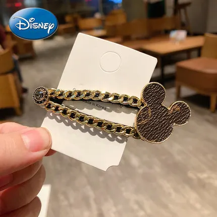 

Disney Mickey Mouse Hair Accessory Cosplay Hairpin Leather Printed Metal Chain Side Clip Retro Temperament Side Clip