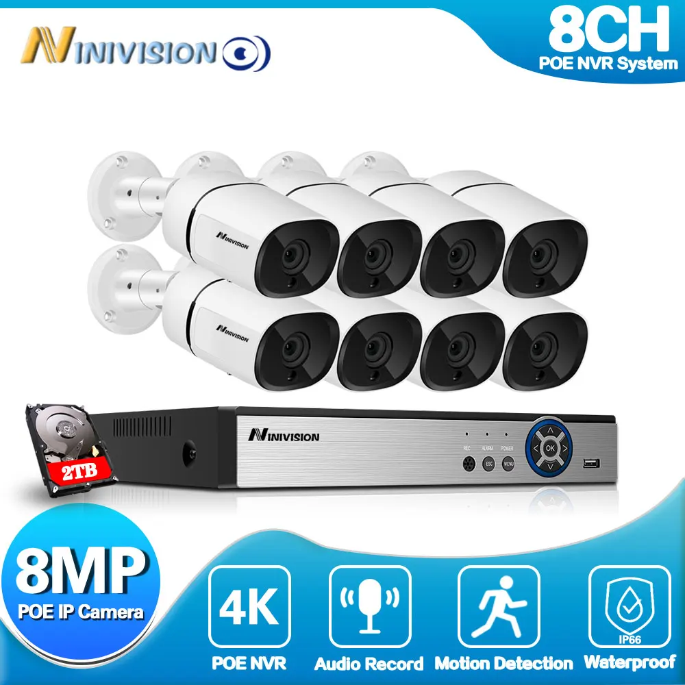 

NINIVISION 4K SONY CCTV Video Surveillance Kit 8CH POE NVR 3840*2160 8MP Outdoor POE IP Cameras H.265 Security Camera System Set