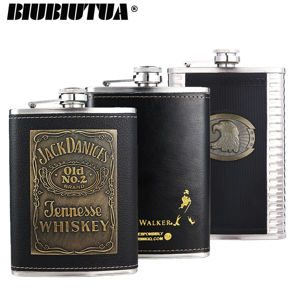 8 унций портативные фляжки на спиртовой основе из нержавеющей стали 304 кожаная