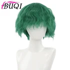 Парик BUQI для косплея зеленых женщин, Короткие Волнистые искусственные волосы для мужчин и женщин, термостойкий кудрявые волосы с челкой в стиле аниме