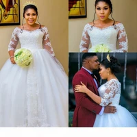 new african arabic plus size wedding dresses sheer long sleeves off shoulder appliques puffy long modest bridal gowns