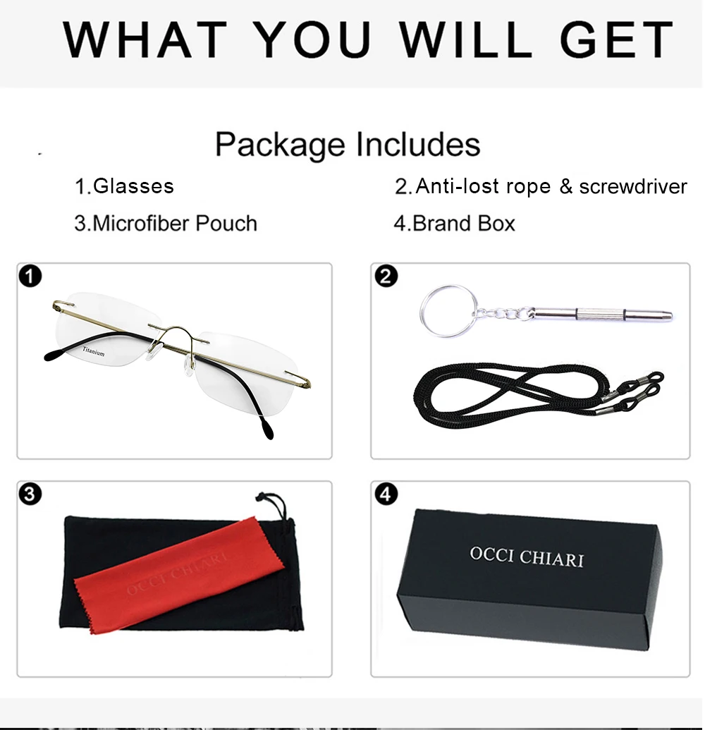 

OCCI CHIARI Eyeglasses Frames Titanium Rimless Glsses Frame Men Clear Lense Decorative cadre Optical Prescription Myopia gafas