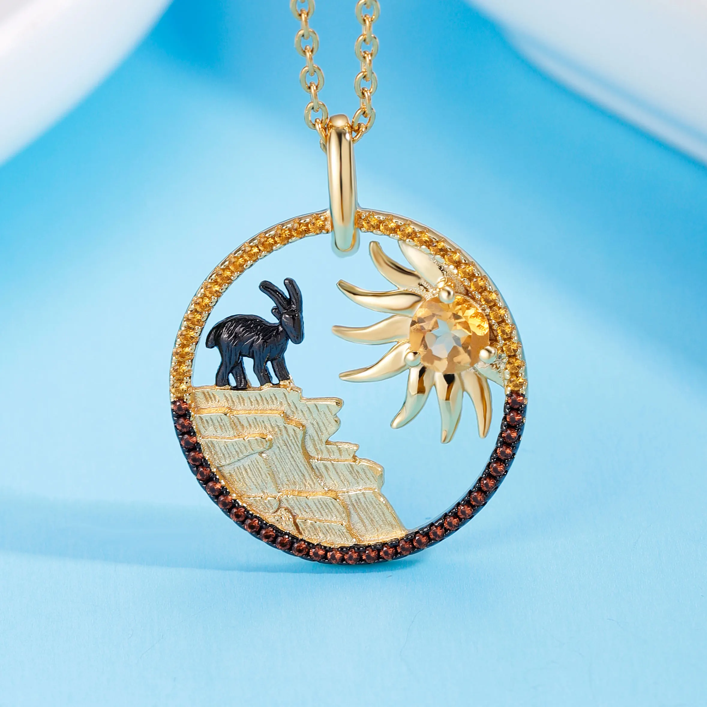 GEM&#39S BEAUTY 18K Gold Filled 925 Sterling Silver Necklace Goat Sun Handmade Pendant For Women with Natural Citrine | Украшения и