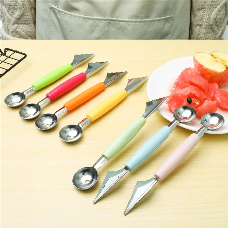 

Double-head stainless steel fruit ball scoop corrugated carving knife watermelon fruit platter scoop ice cream ball scoop