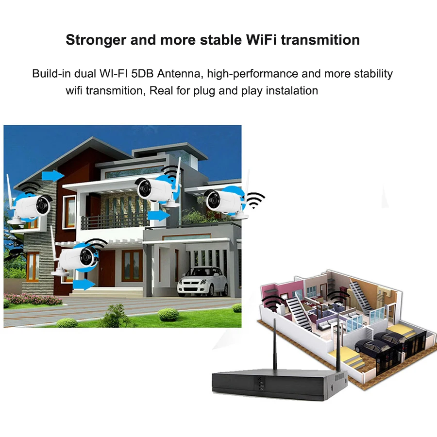 2.0MP Беспроводной Wi-Fi набор NVR 4CH домашней безопасности система видеонаблюдения, водонепроницаемая ночное видение 4 шт IP-камеры P2P.