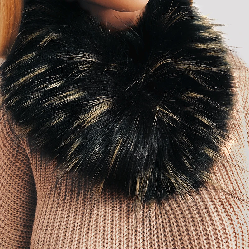 Зимняя женская накидка из искусственного меха енота шарф зимний теплый воротник
