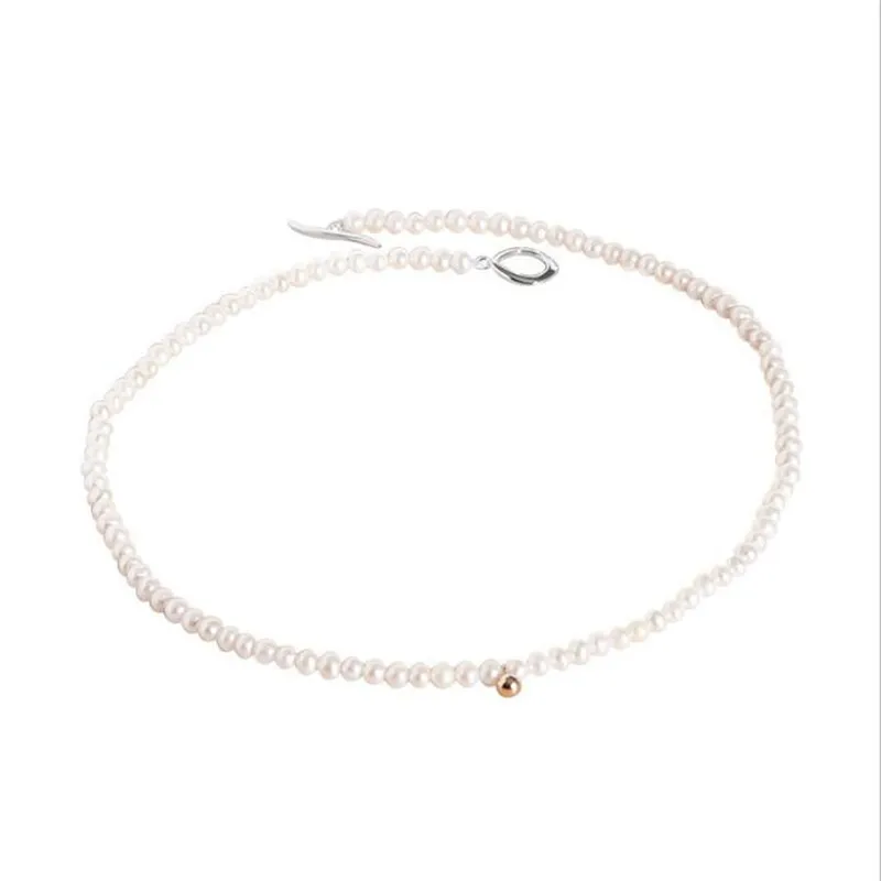 

YIKUF88 2021New S925 Sterling Silver Pendant Women Pearl Necklace Female Gold Bead Pearl Necklace