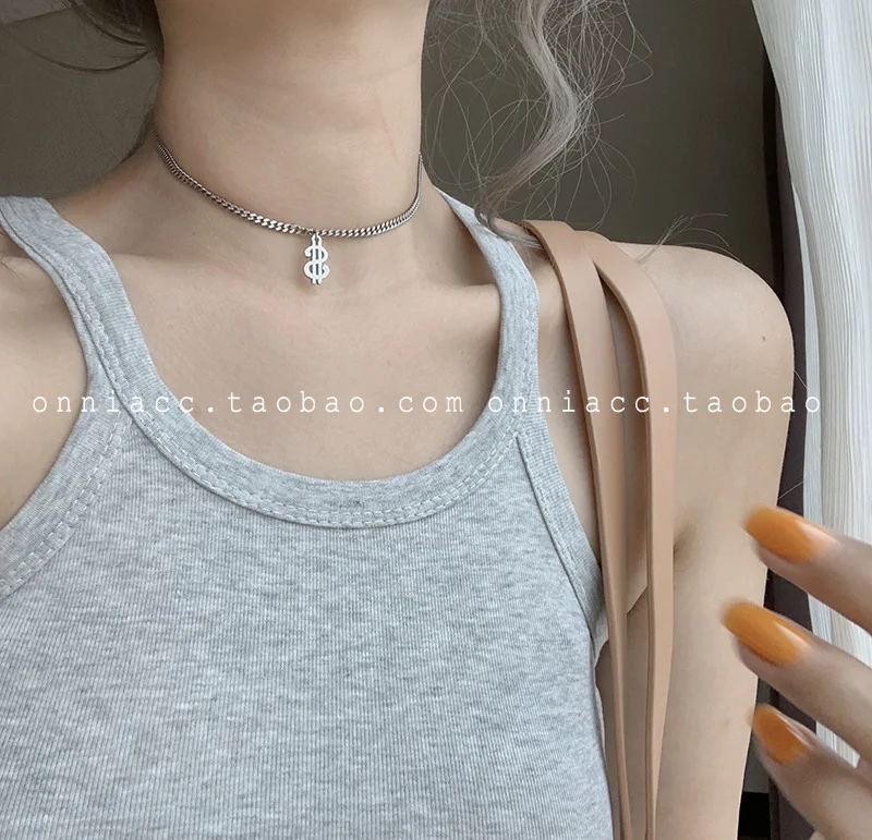 

New Arrival 100% 925 Sterling Silver Customized Dollar Lady Pendant Necklace Jewelry Women Short Chokers Chains Never Fade