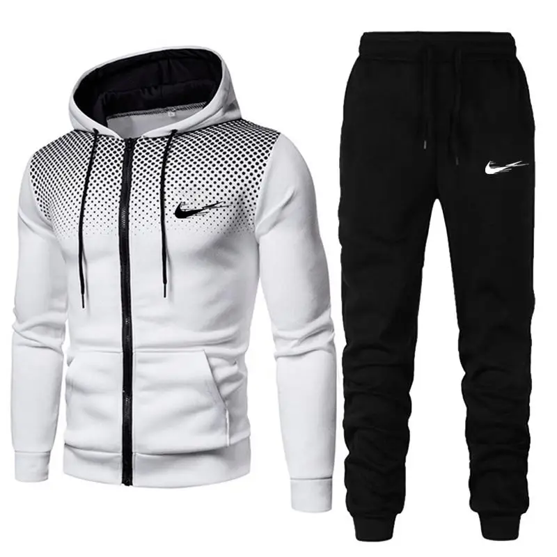 

Spring and Autumn Men's Fashion Hooded Sportswear Men's Jogging Casual Sportswear Men's Running Sports Suit + Pants 2-Piece Set