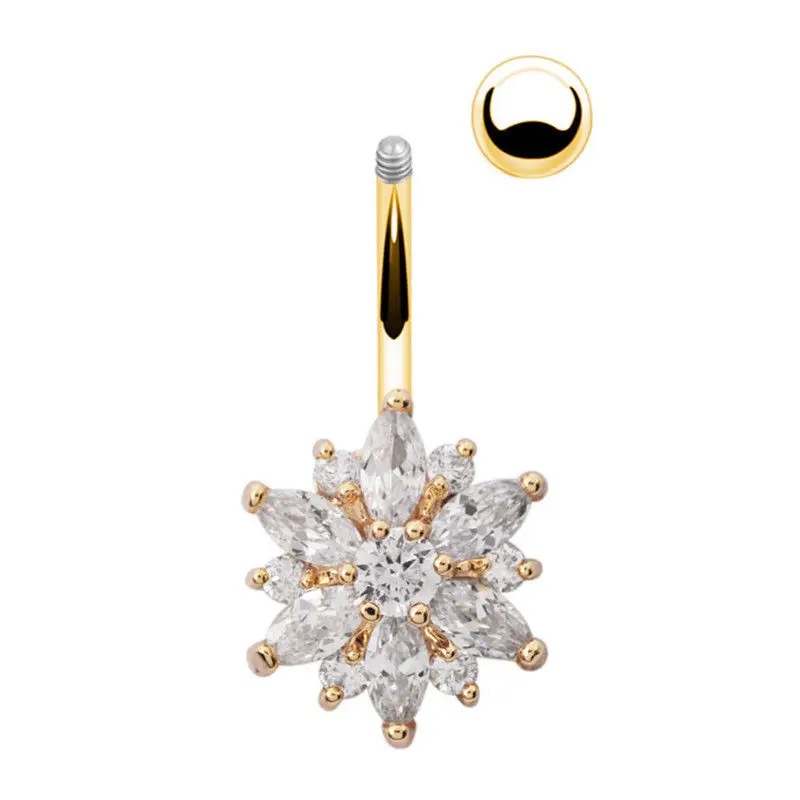 1 шт. пикантные Висячие пупка Бары Кольца пирсинг живота фианиты кристаллы цветок
