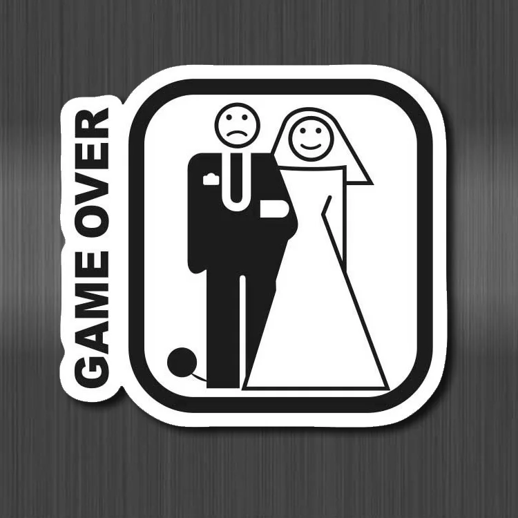 

Game Over Sticker Marry You Funny Sign Waterproof Suitcase Laptop Guitar Luggage Skateboard Bicycle Toy Black White Stickers