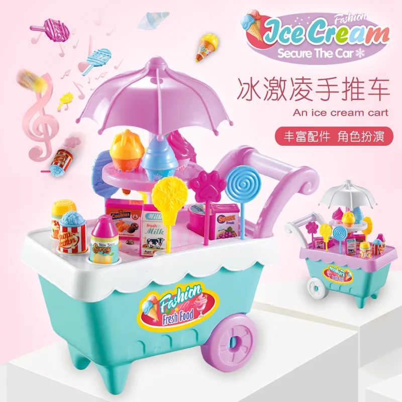 Simulation Small Ice Cream Carts Girl Mini Candy Cart Shop pretend play Supermarket Children's Toys Playing Home