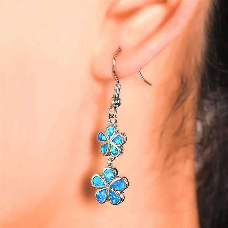 FDLK New Fashion Flower Long Dangle Earrings Blue Fake Fire Opal Drop Earrings for Women's Party Jewelry Accessories images - 6