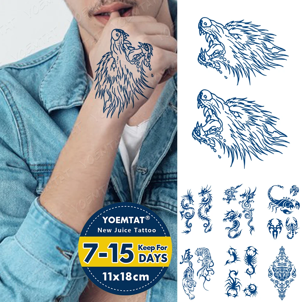 

Juice Ink Tattoos Body Art Lasting Waterproof Temporary Tattoo Sticker Wolf Scorpion Tatoo Arm Fake Dragon Totem Tatto Women Men