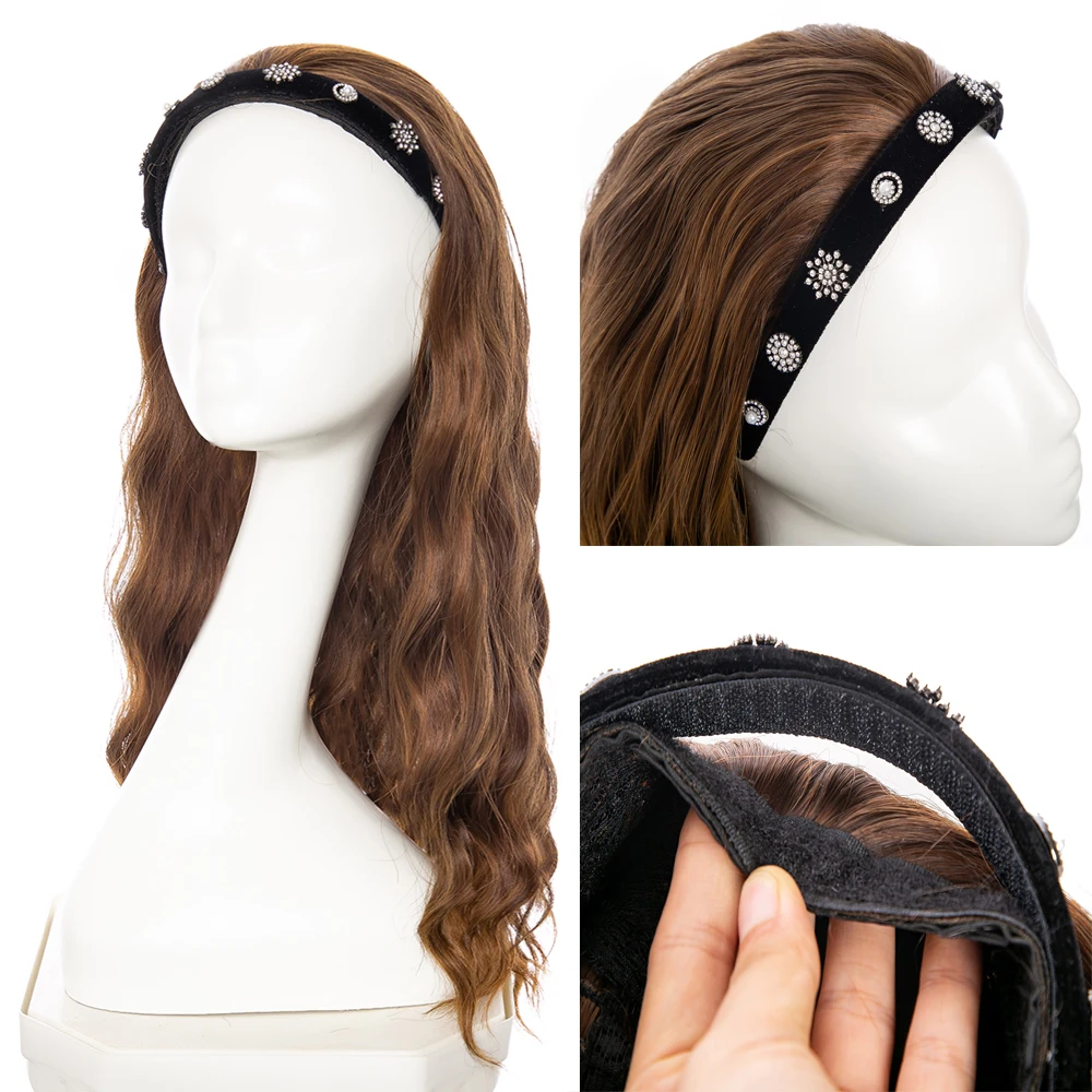 

Gres Women Half Wig with Removable Headband Synthetic Headband Wig High Temperature Fiber Long Water Wave Female Wigs